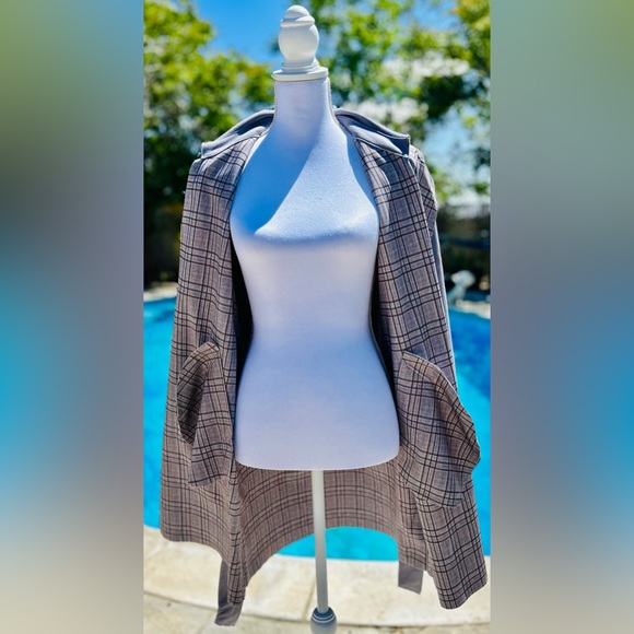 NWT! Anthropologie Solitaire Vegan Suede Solid/Plaid Trench Coat Jacket Sz  L/XL - Picture 7 of 7